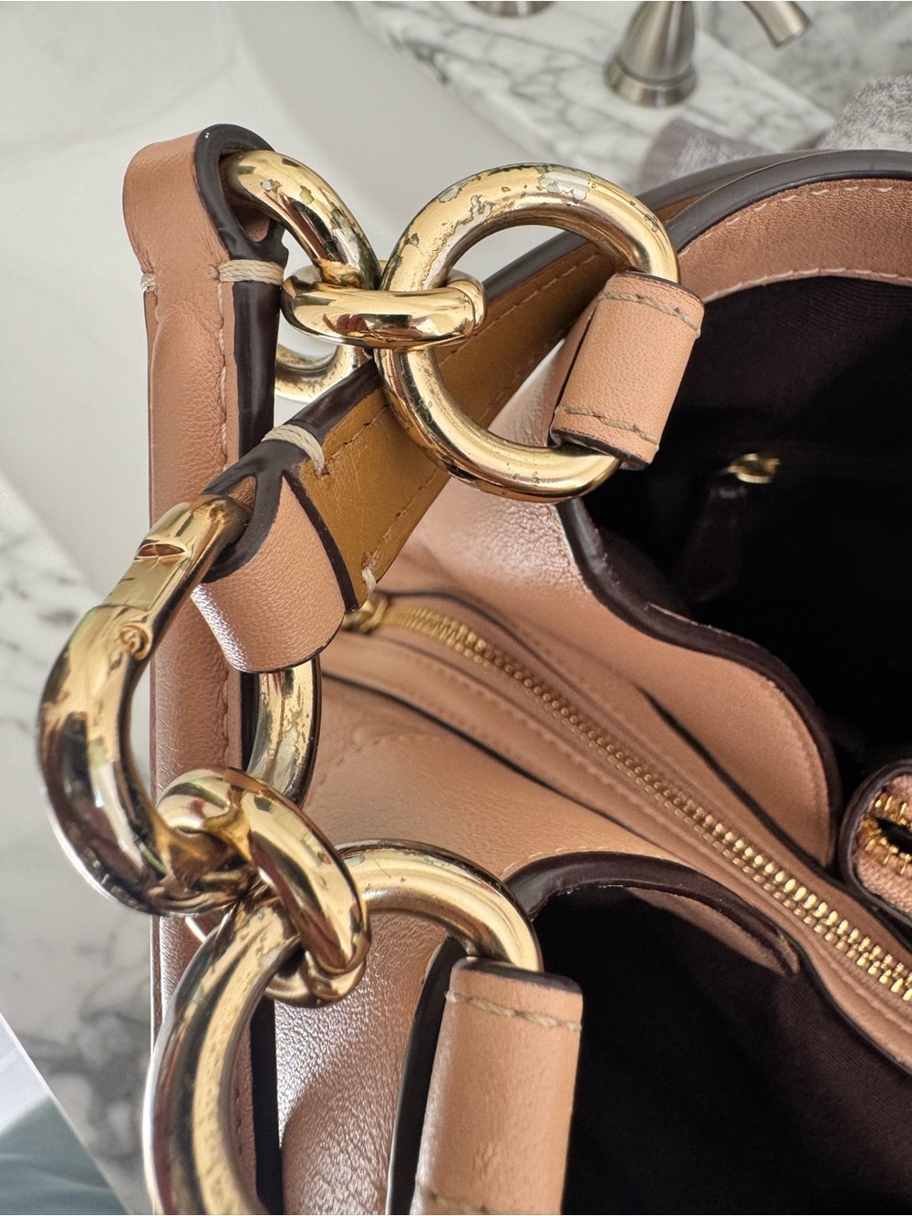 Coach Sand/Taupe/Light Pink Embossed Signature Shoulder Tote w/ Matching Wallet - Picture 5 of 6